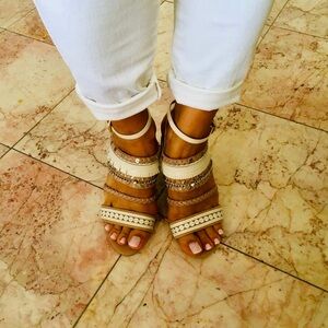 Nine West Tan Sandals with Decorative Straps and Slingback SZ 7M